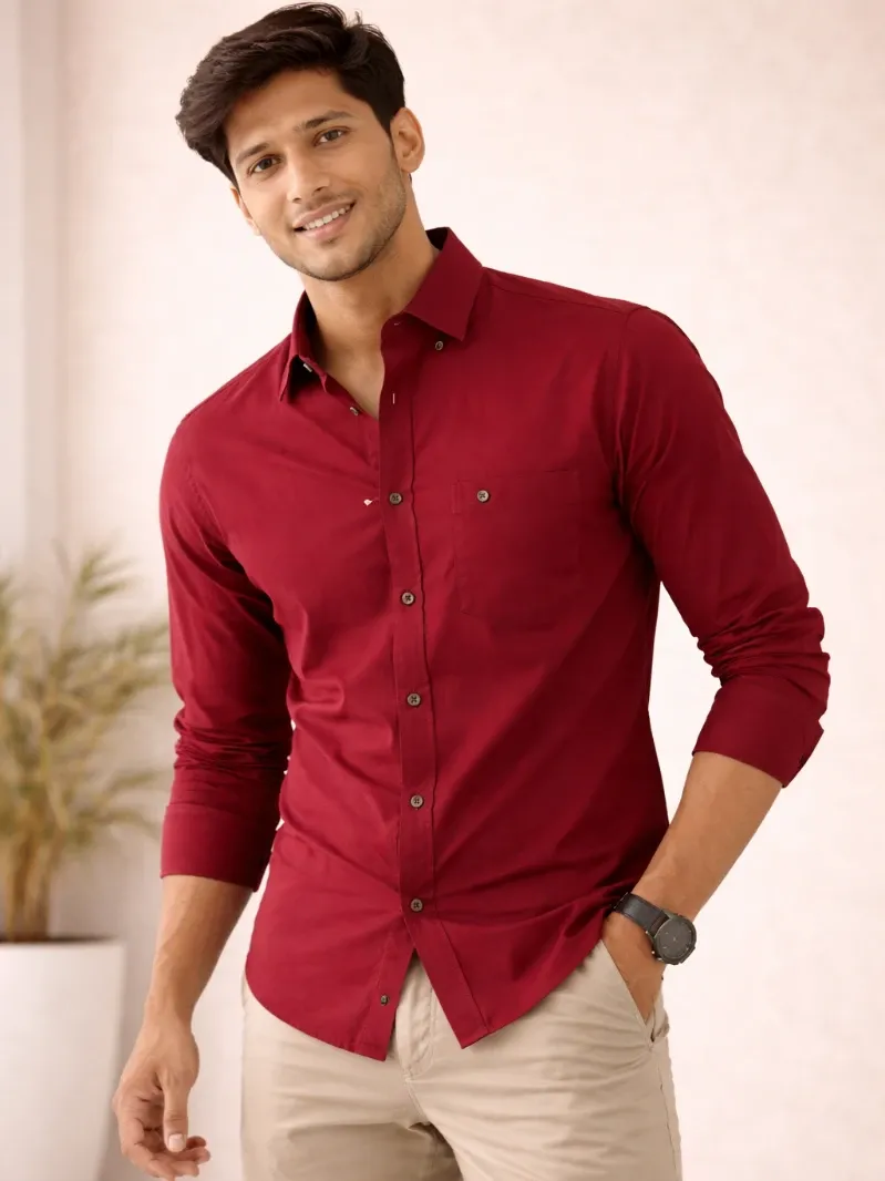 ONLY HE PLUS Men’s Cotton Twill Solid Full Sleeve Shirt with Single Pocket