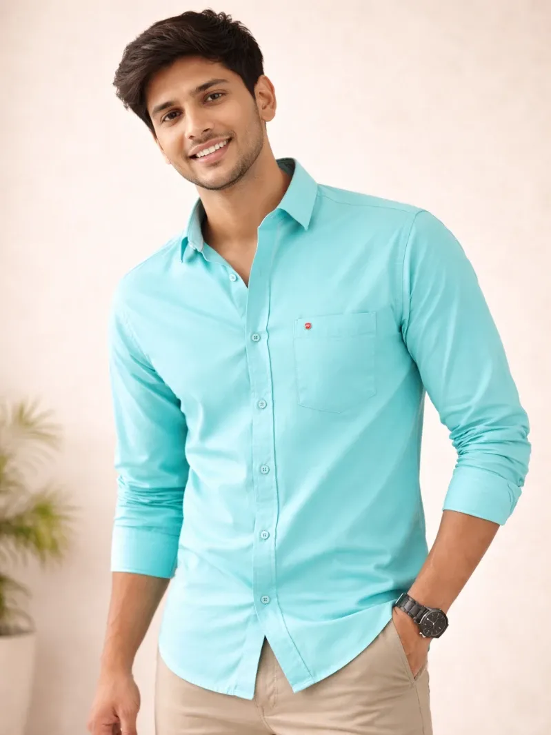 Only You & Me Men’s Heavy Twill Plain Full Sleeve Shirt with Embroidered Pocket
